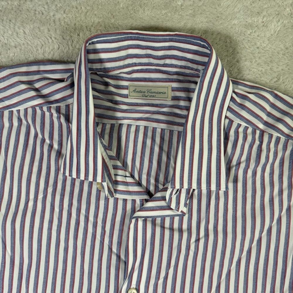 VTG Antica Camiceria Button Up Dress Shirt Striped Short Sleeve Mens XL Casual